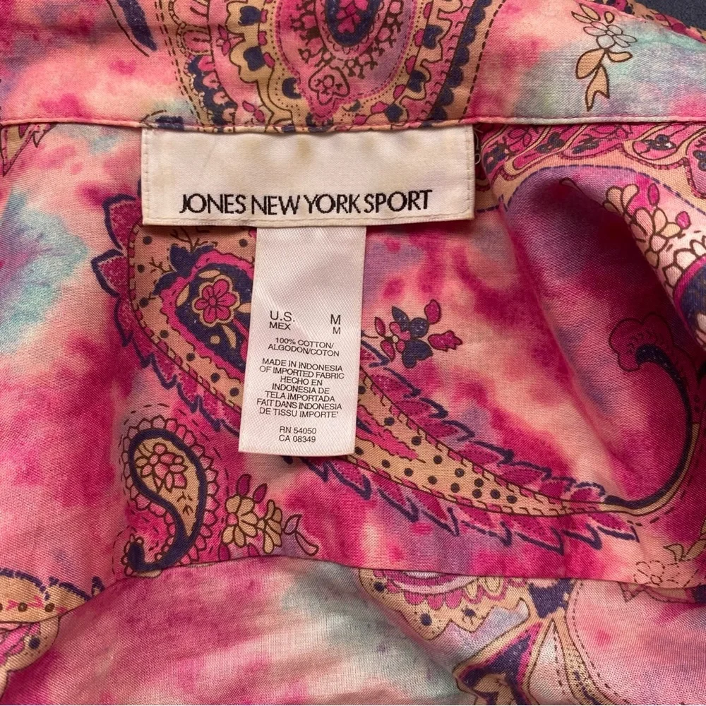 Jones New York Sport Tie Dye Paisley Intricate Print Lightweight Button Up Shirt